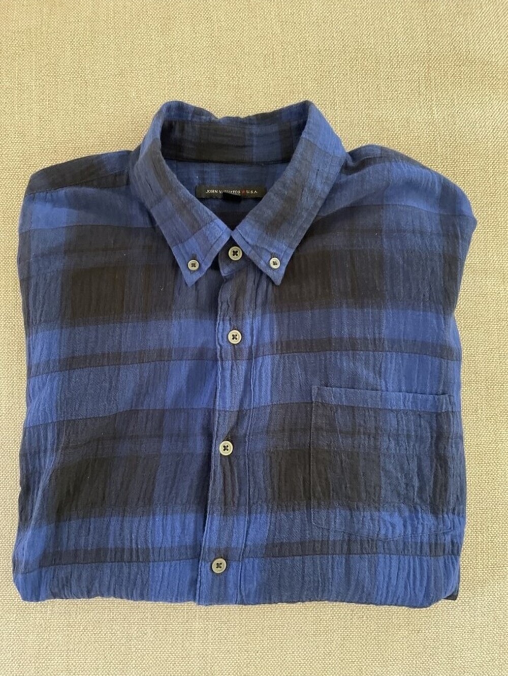 John Varvatos Star USA Crepe Long Sleeve Shirt Blue Check L
